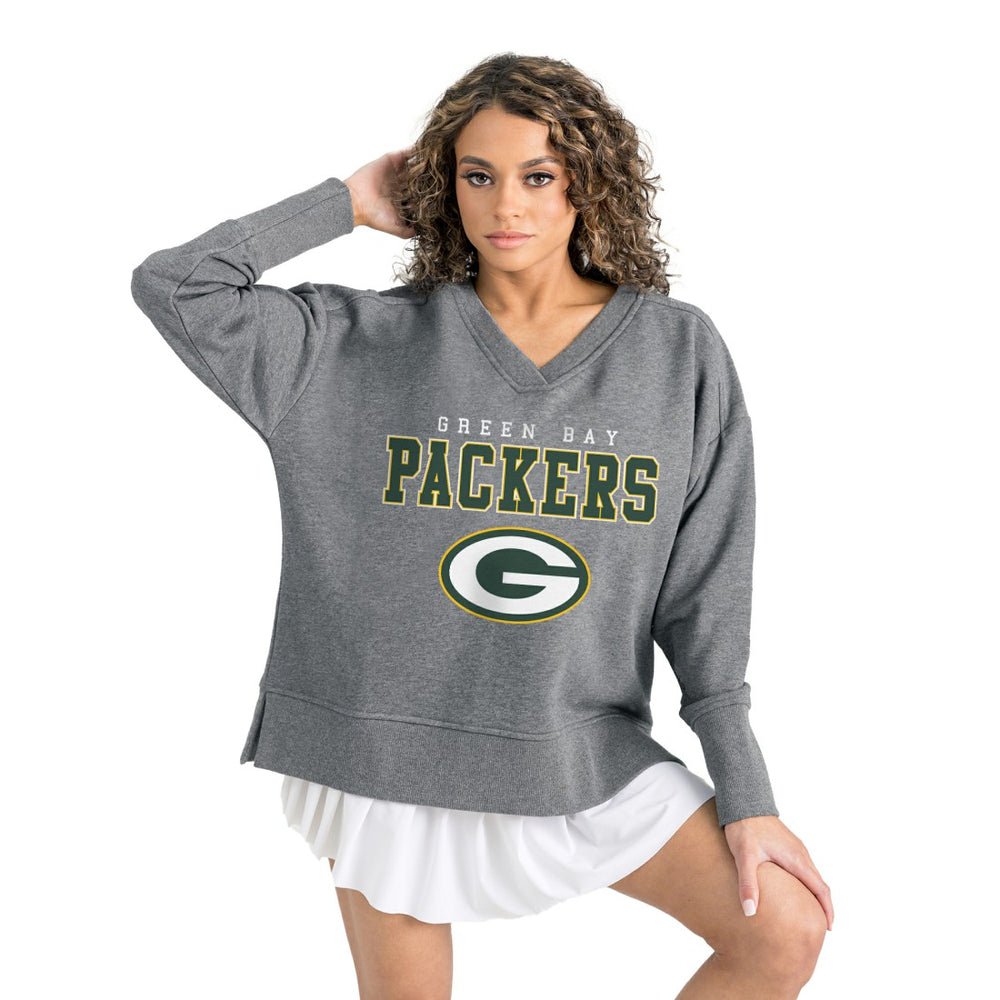 Green Bay Packers Gameday Couture Women's French Terry V-Neck Pullover Sweatshirt - Gray outlet
