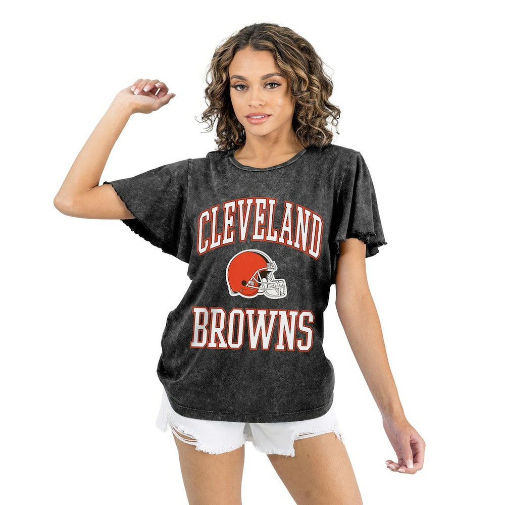 Cleveland Browns Gameday Couture Women's Relaxed Flutter Sleeve T-Shirt - Black cheap