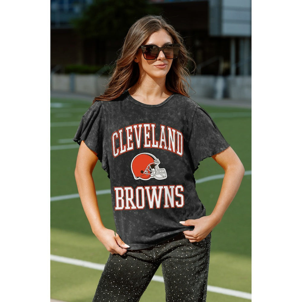 Cleveland Browns Gameday Couture Women's Relaxed Flutter Sleeve T-Shirt - Black cheap
