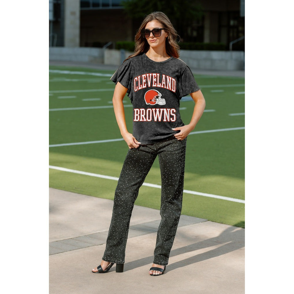 Cleveland Browns Gameday Couture Women's Relaxed Flutter Sleeve T-Shirt - Black cheap