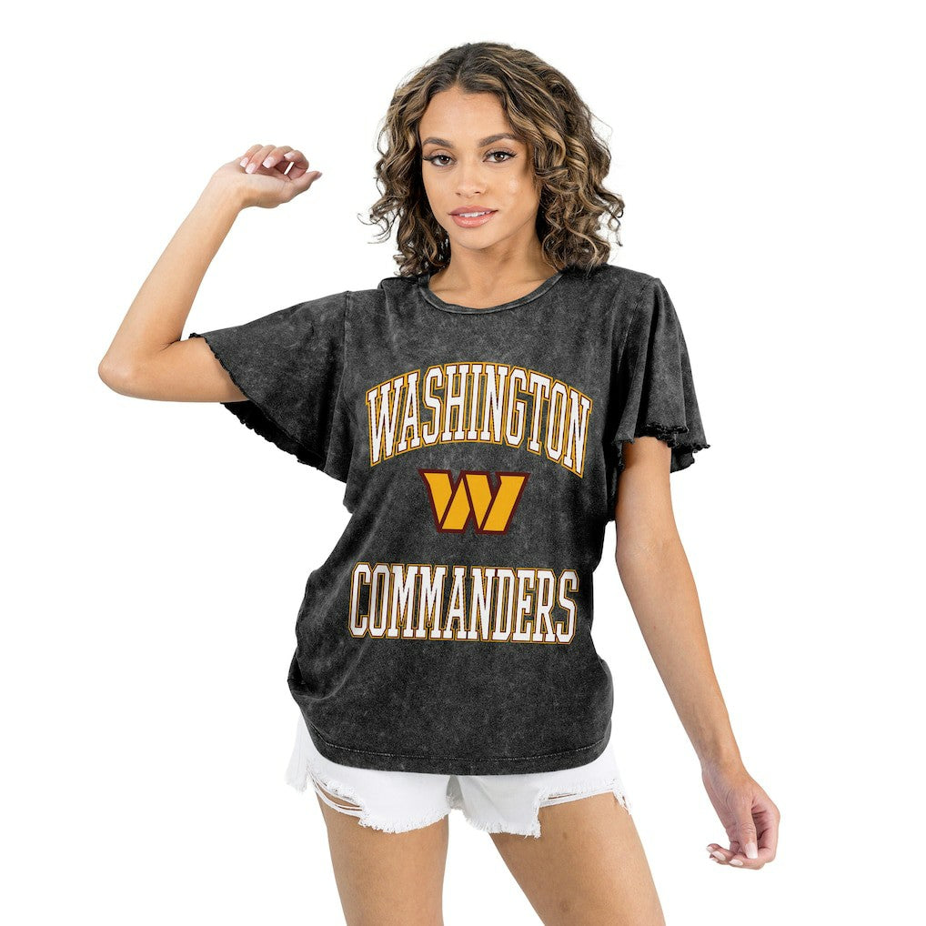 Washington Commanders Gameday Couture Women's Relaxed Flutter Sleeve T-Shirt - Black for sale