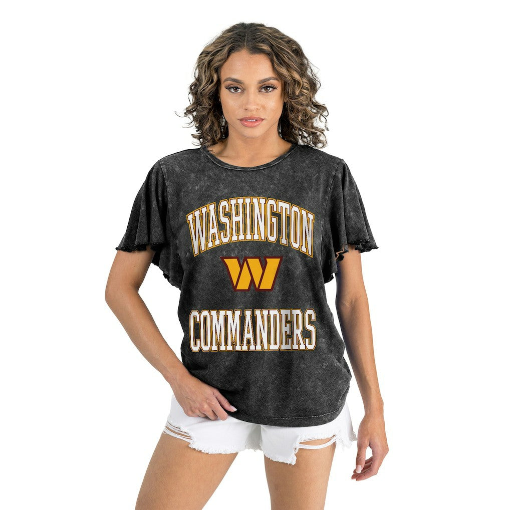 Washington Commanders Gameday Couture Women's Relaxed Flutter Sleeve T-Shirt - Black for sale