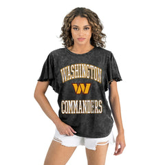Washington Commanders Gameday Couture Women's Relaxed Flutter Sleeve T-Shirt - Black for sale