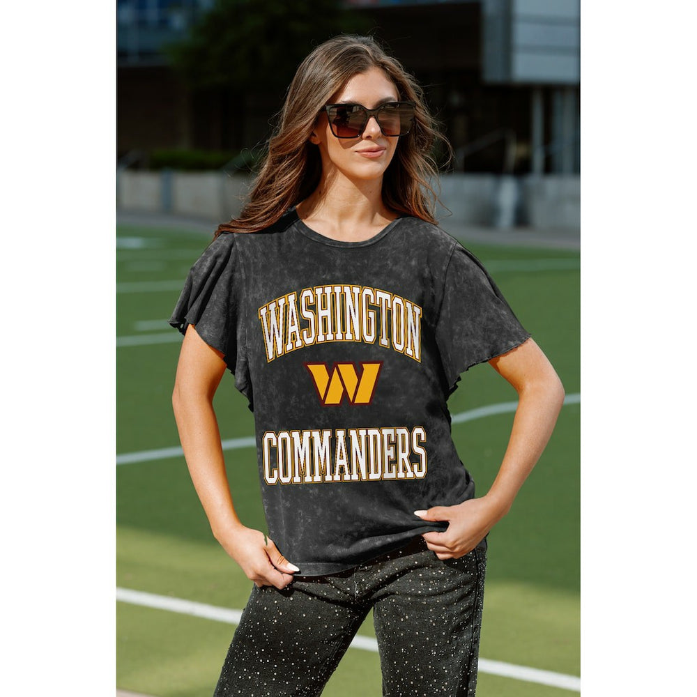Washington Commanders Gameday Couture Women's Relaxed Flutter Sleeve T-Shirt - Black for sale