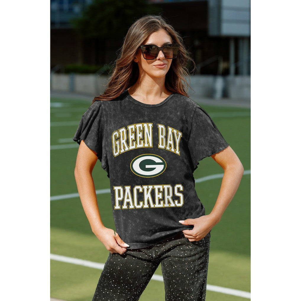 Green Bay Packers Gameday Couture Women's Relaxed Flutter Sleeve T-Shirt - Black sale