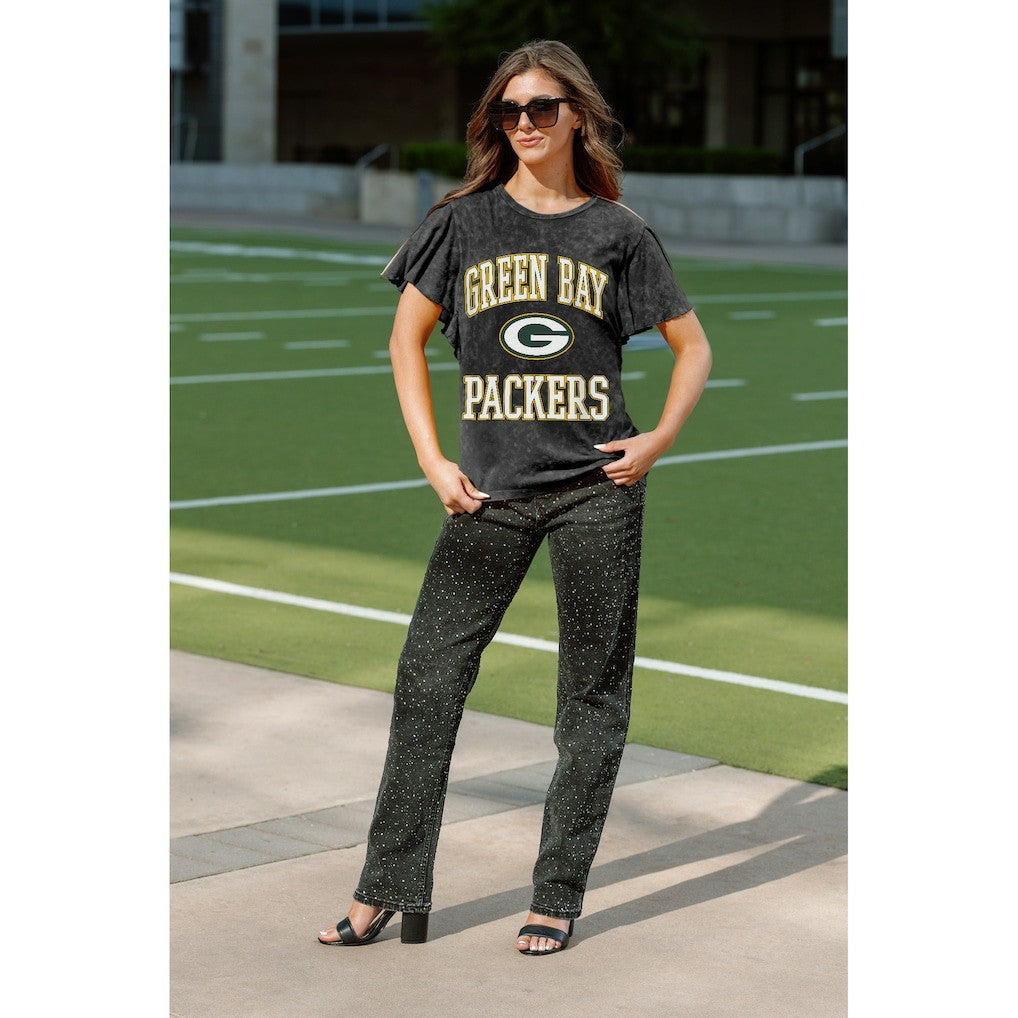 Green Bay Packers Gameday Couture Women's Relaxed Flutter Sleeve T-Shirt - Black sale