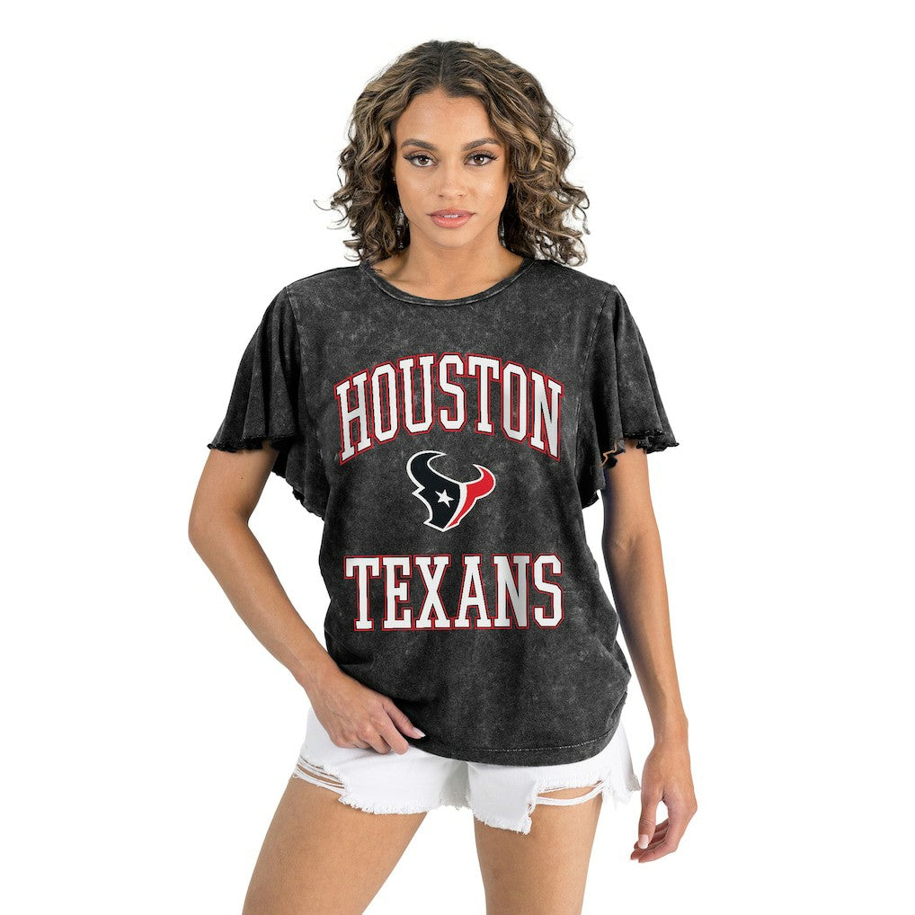 Houston Texans Gameday Couture Women's Relaxed Flutter Sleeve T-Shirt - Black sale