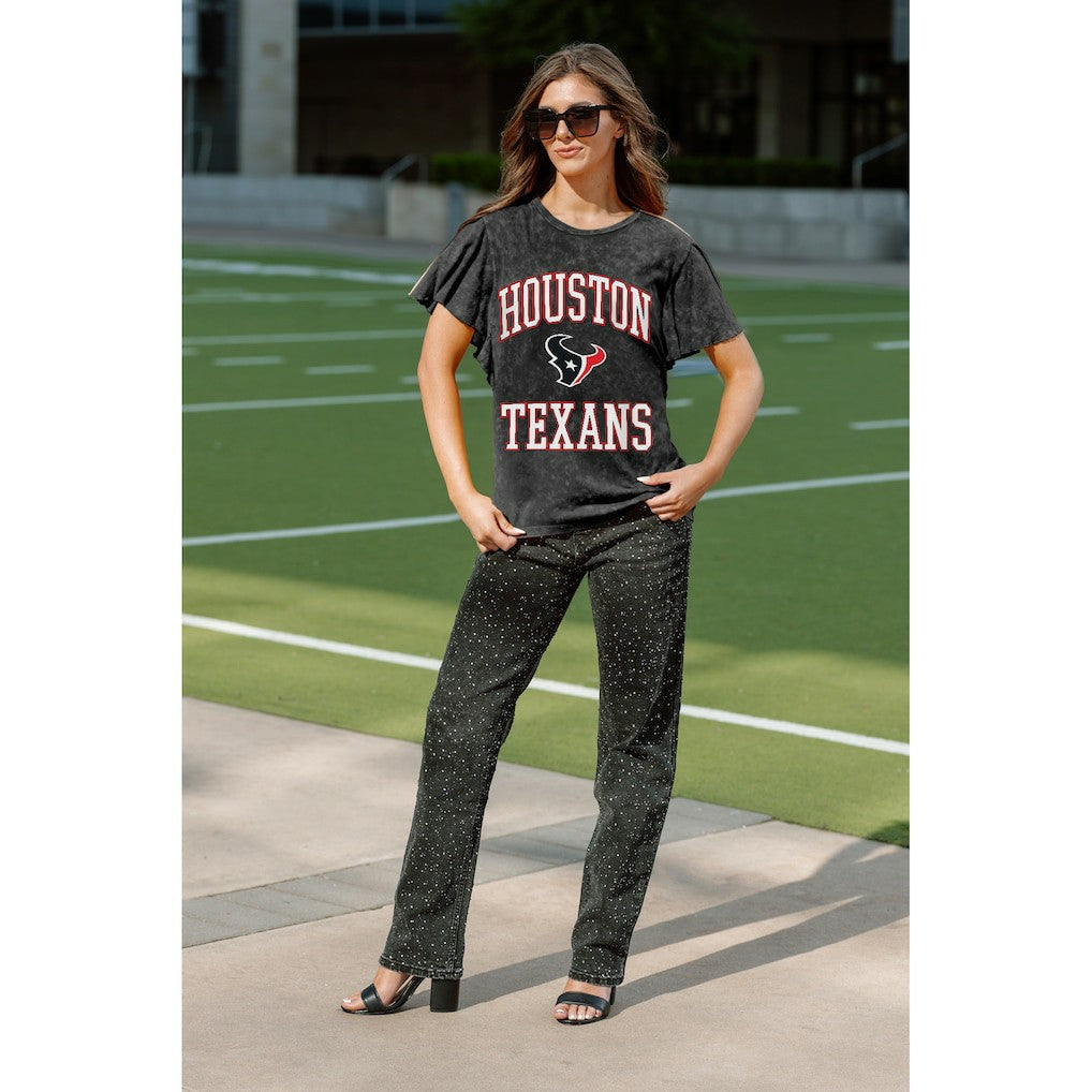 Houston Texans Gameday Couture Women's Relaxed Flutter Sleeve T-Shirt - Black sale