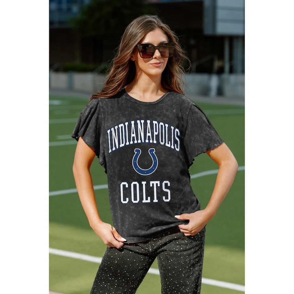 Indianapolis Colts Gameday Couture Women's Relaxed Flutter Sleeve T-Shirt - Black for sale