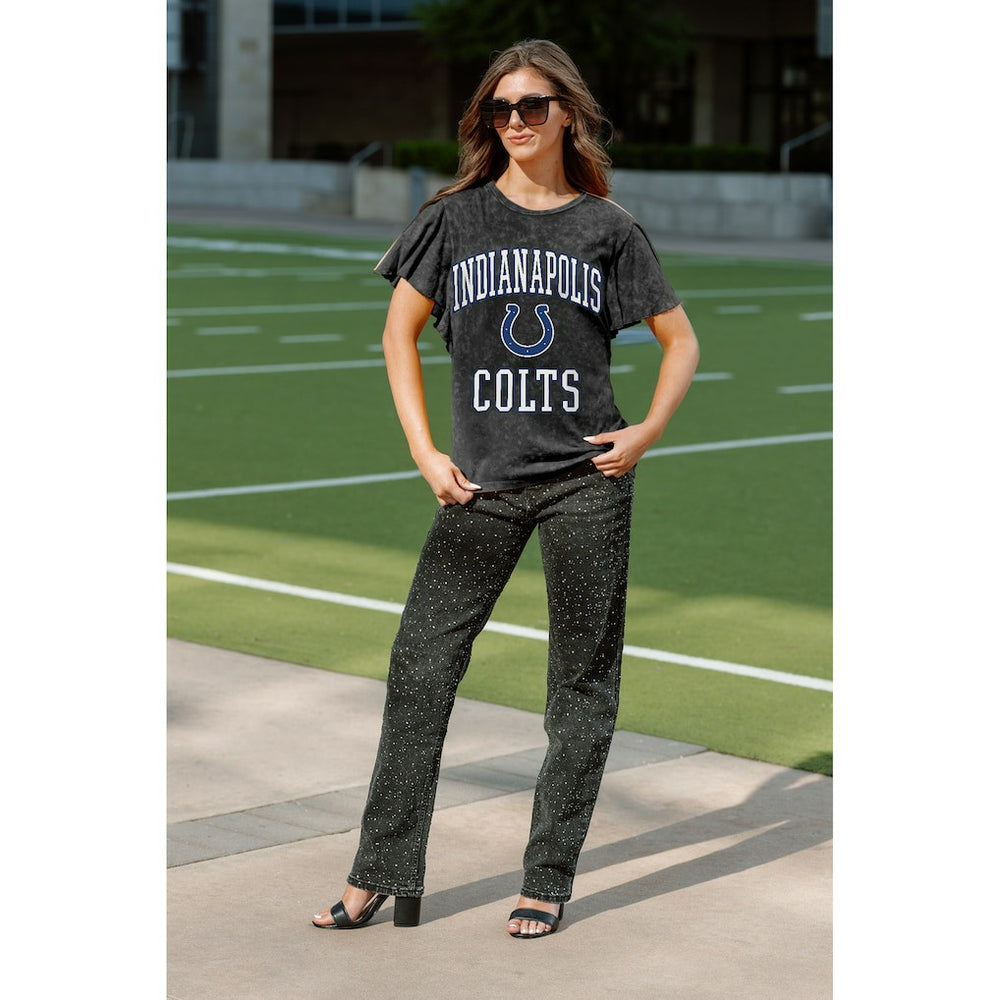 Indianapolis Colts Gameday Couture Women's Relaxed Flutter Sleeve T-Shirt - Black for sale