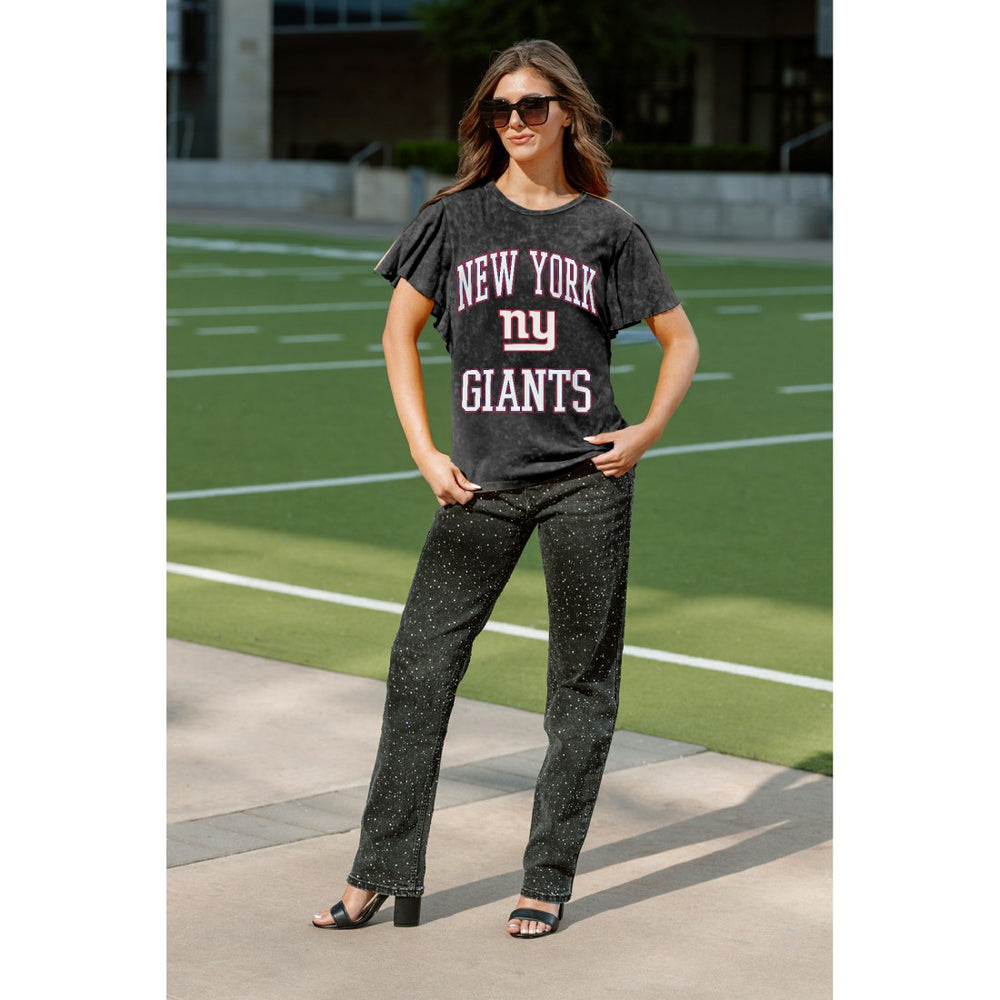 New York Giants Gameday Couture Women's Relaxed Flutter Sleeve T-Shirt - Black sale