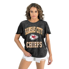 Kansas City Chiefs Gameday Couture Women's Relaxed Flutter Sleeve T-Shirt - Black outlet