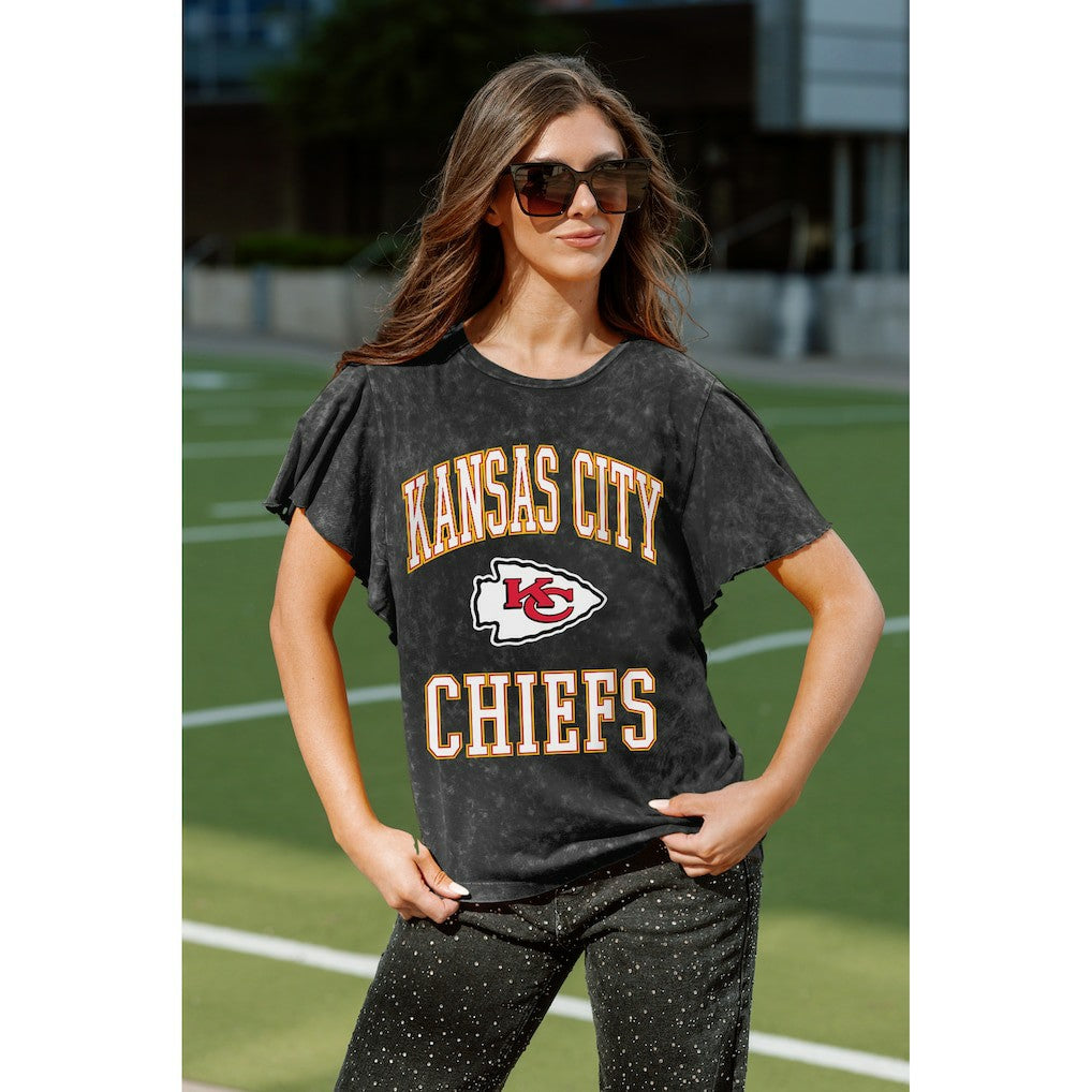 Kansas City Chiefs Gameday Couture Women's Relaxed Flutter Sleeve T-Shirt - Black outlet