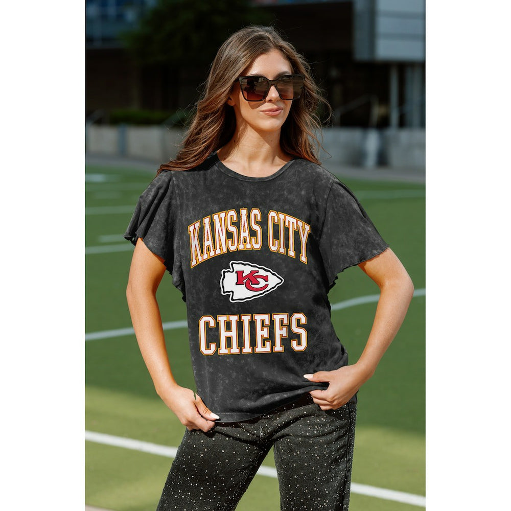 Kansas City Chiefs Gameday Couture Women's Relaxed Flutter Sleeve T-Shirt - Black outlet