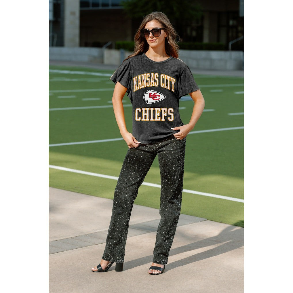 Kansas City Chiefs Gameday Couture Women's Relaxed Flutter Sleeve T-Shirt - Black outlet