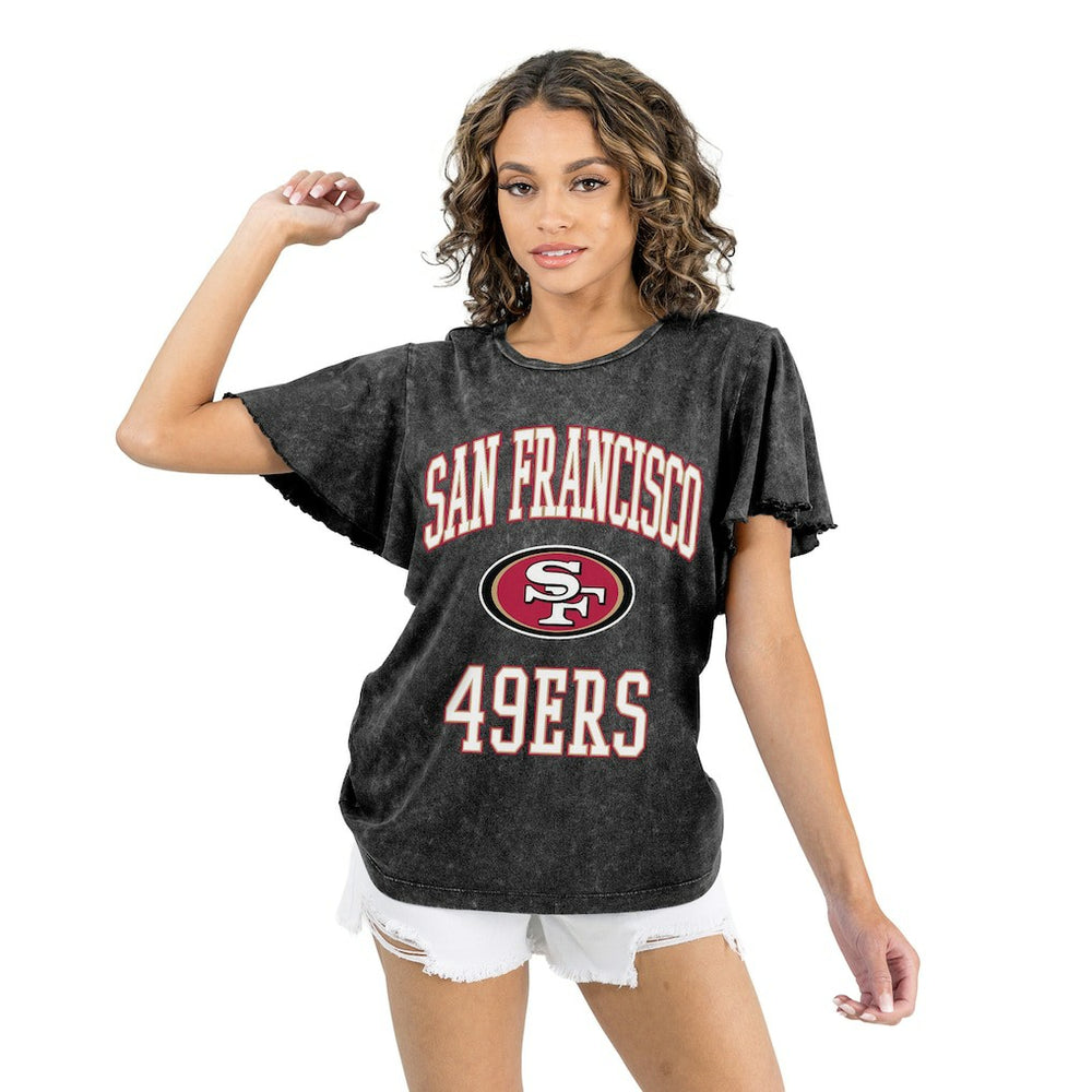 San Francisco 49ers Gameday Couture Women's Relaxed Flutter Sleeve T-Shirt - Black discount