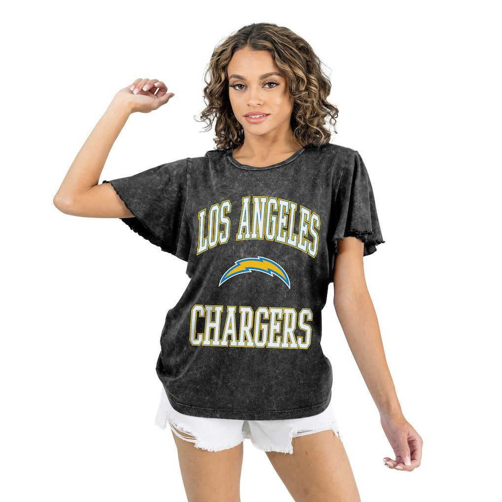 Los Angeles Chargers Gameday Couture Women's Relaxed Flutter Sleeve T-Shirt - Black sale