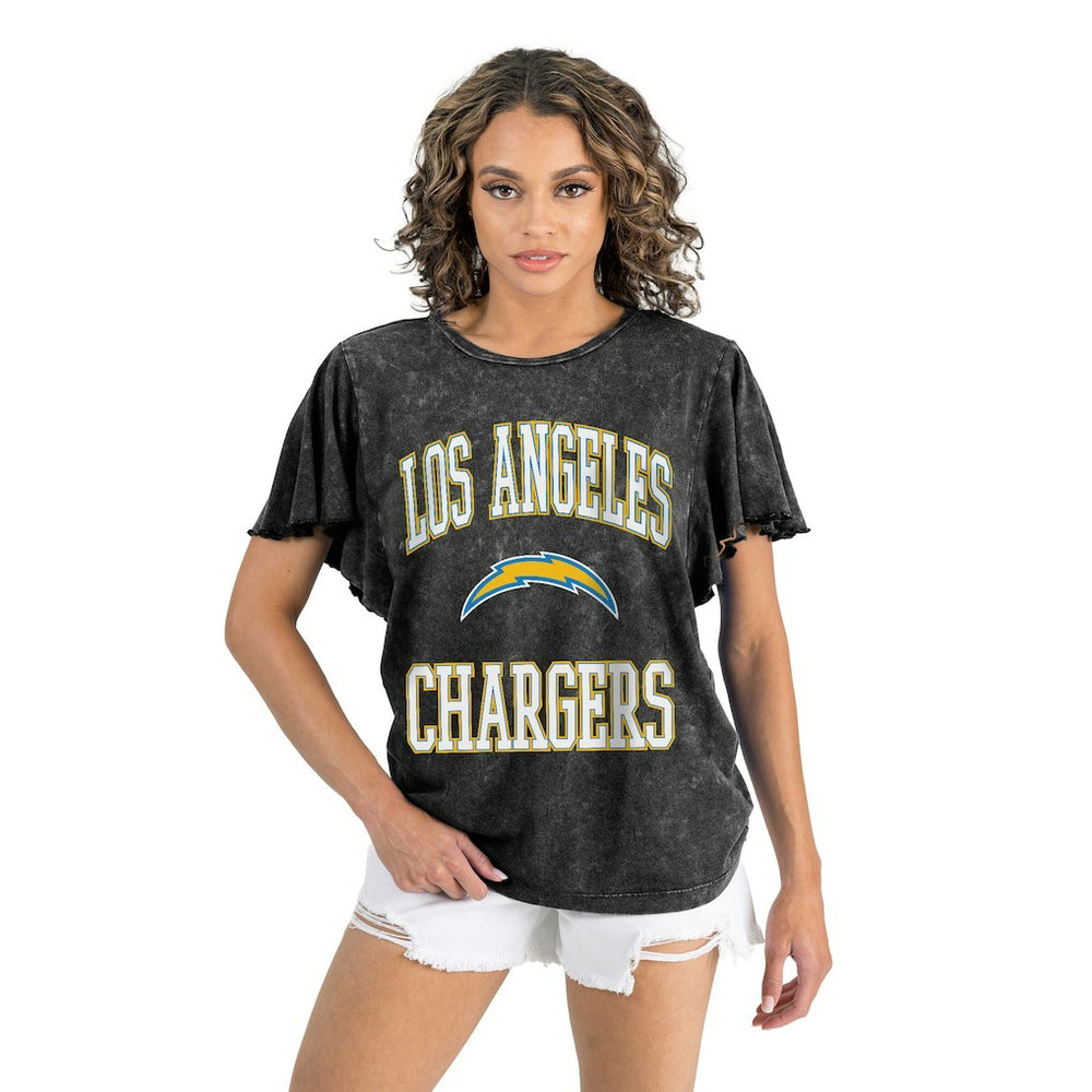 Los Angeles Chargers Gameday Couture Women's Relaxed Flutter Sleeve T-Shirt - Black sale
