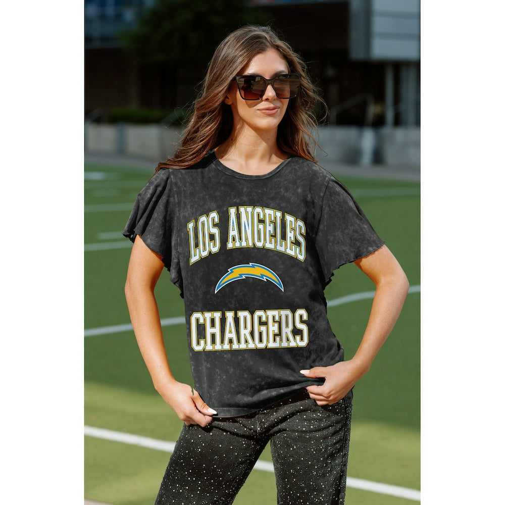 Los Angeles Chargers Gameday Couture Women's Relaxed Flutter Sleeve T-Shirt - Black sale