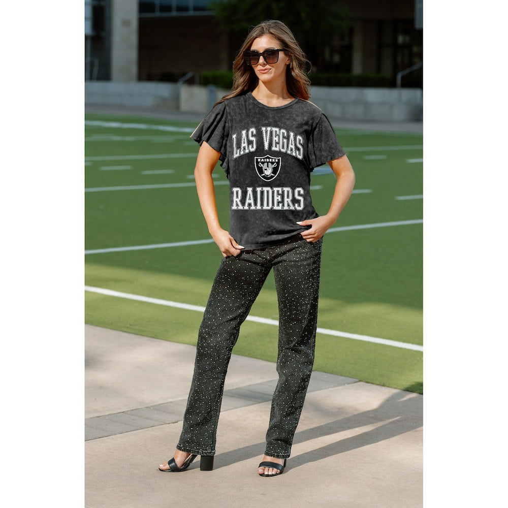 Las Vegas Raiders Gameday Couture Women's Relaxed Flutter Sleeve T-Shirt - Black cheap