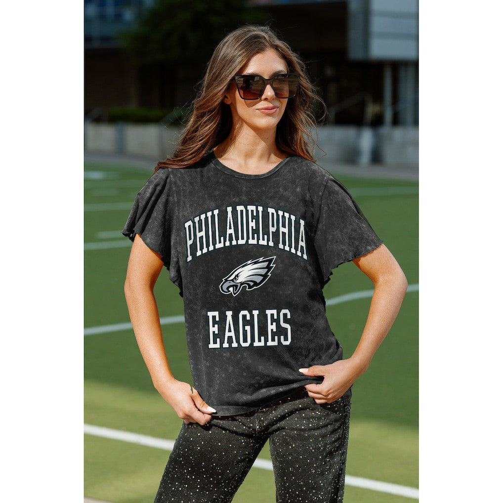 Philadelphia Eagles Gameday Couture Women's Relaxed Flutter Sleeve T-Shirt - Black outlet
