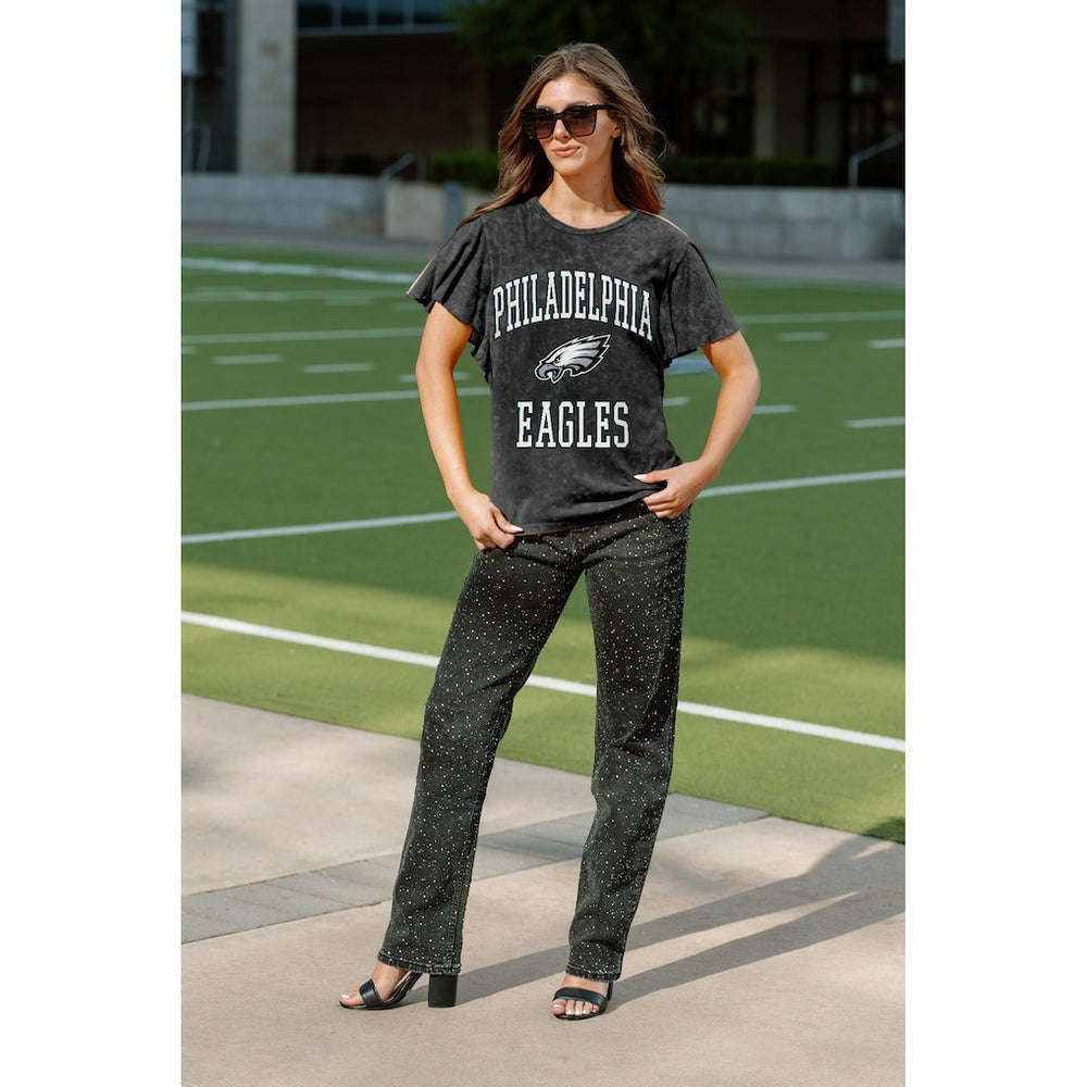 Philadelphia Eagles Gameday Couture Women's Relaxed Flutter Sleeve T-Shirt - Black outlet