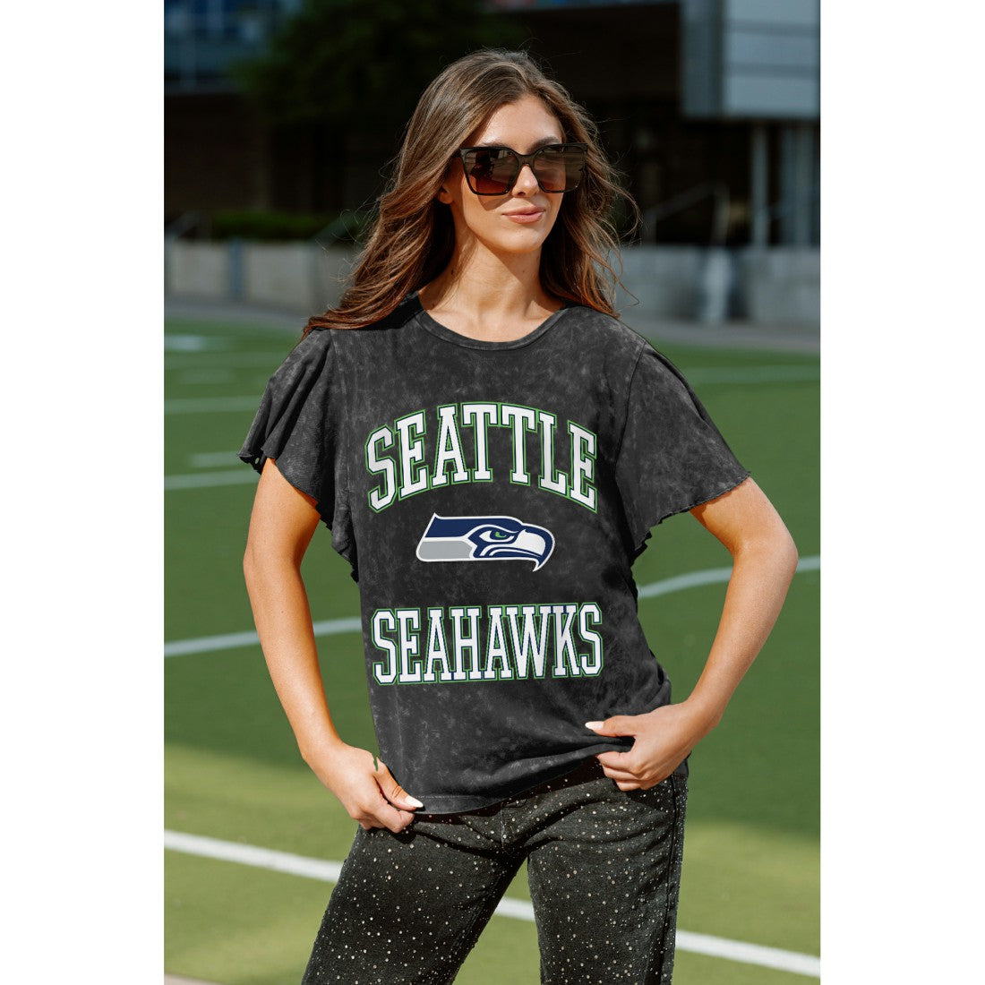 Seattle Seahawks Gameday Couture Women's Relaxed Flutter Sleeve T-Shirt - Black online
