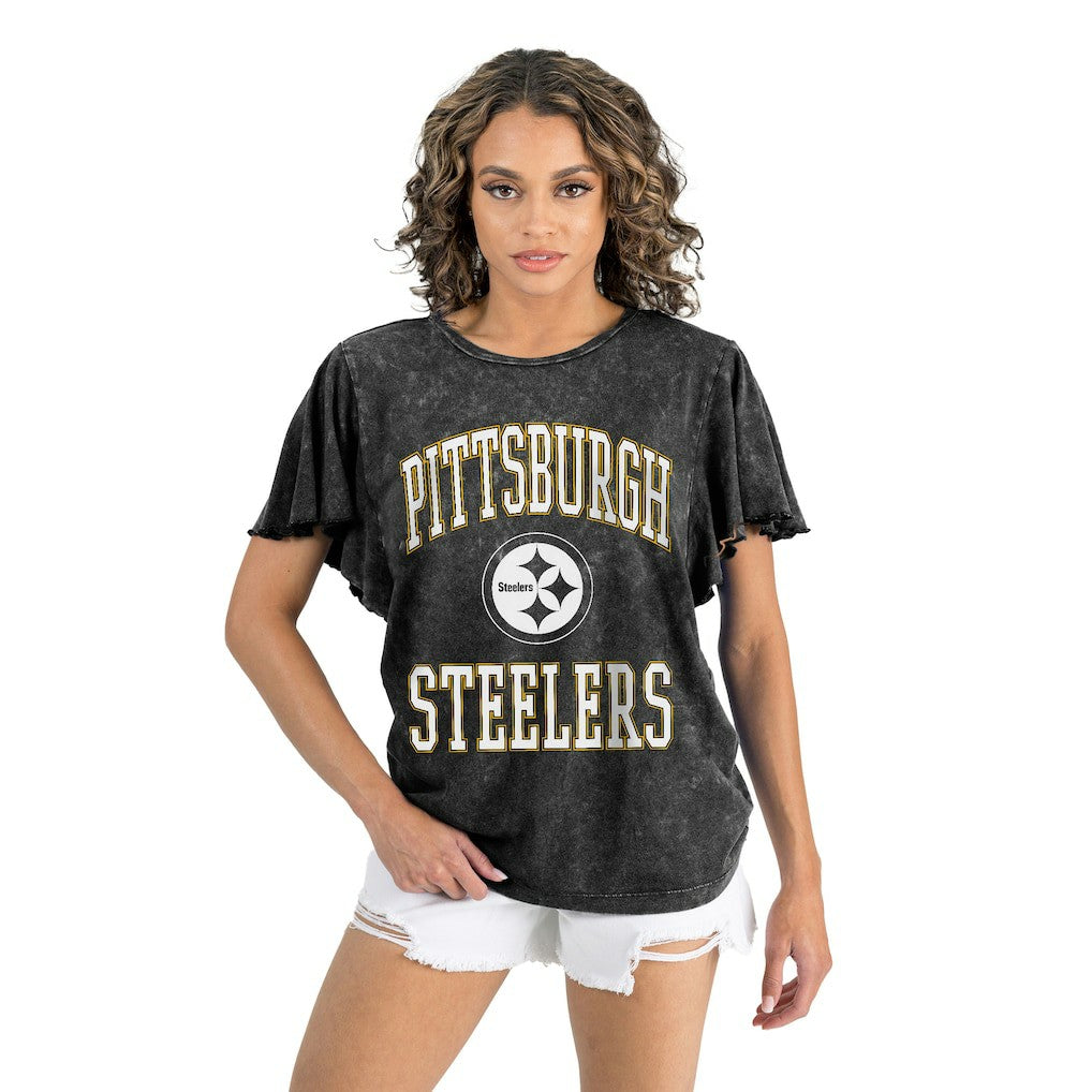 Pittsburgh Steelers Gameday Couture Women's Relaxed Flutter Sleeve T-Shirt - Black outlet