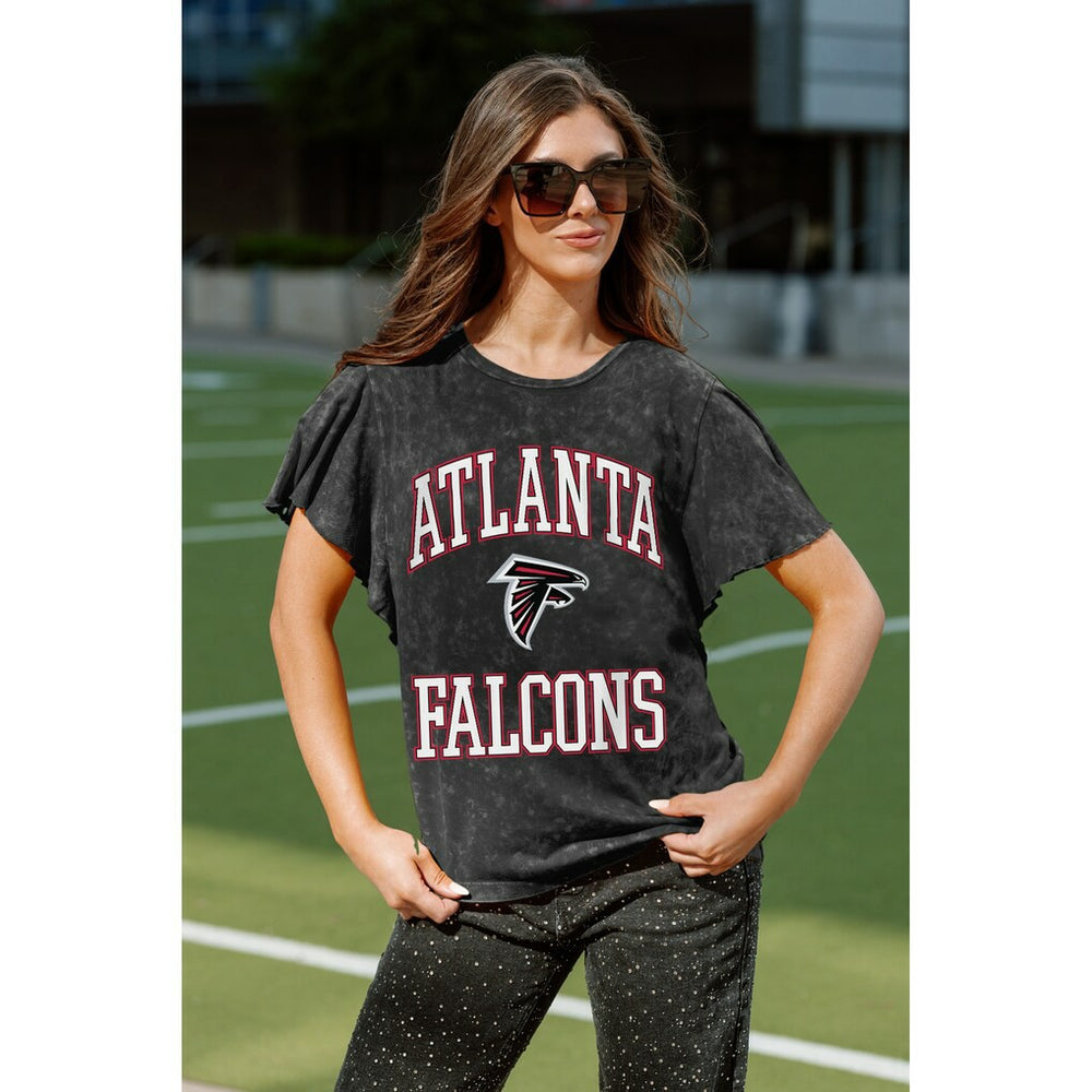 Atlanta Falcons Gameday Couture Women's Relaxed Flutter Sleeve T-Shirt - Black on sale