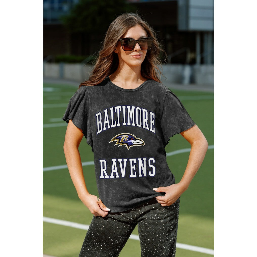 Baltimore Ravens Gameday Couture Women's Relaxed Flutter Sleeve T-Shirt - Black discount