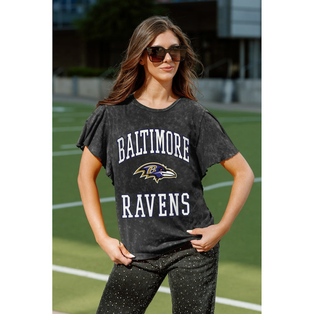 Baltimore Ravens Gameday Couture Women's Relaxed Flutter Sleeve T-Shirt - Black discount