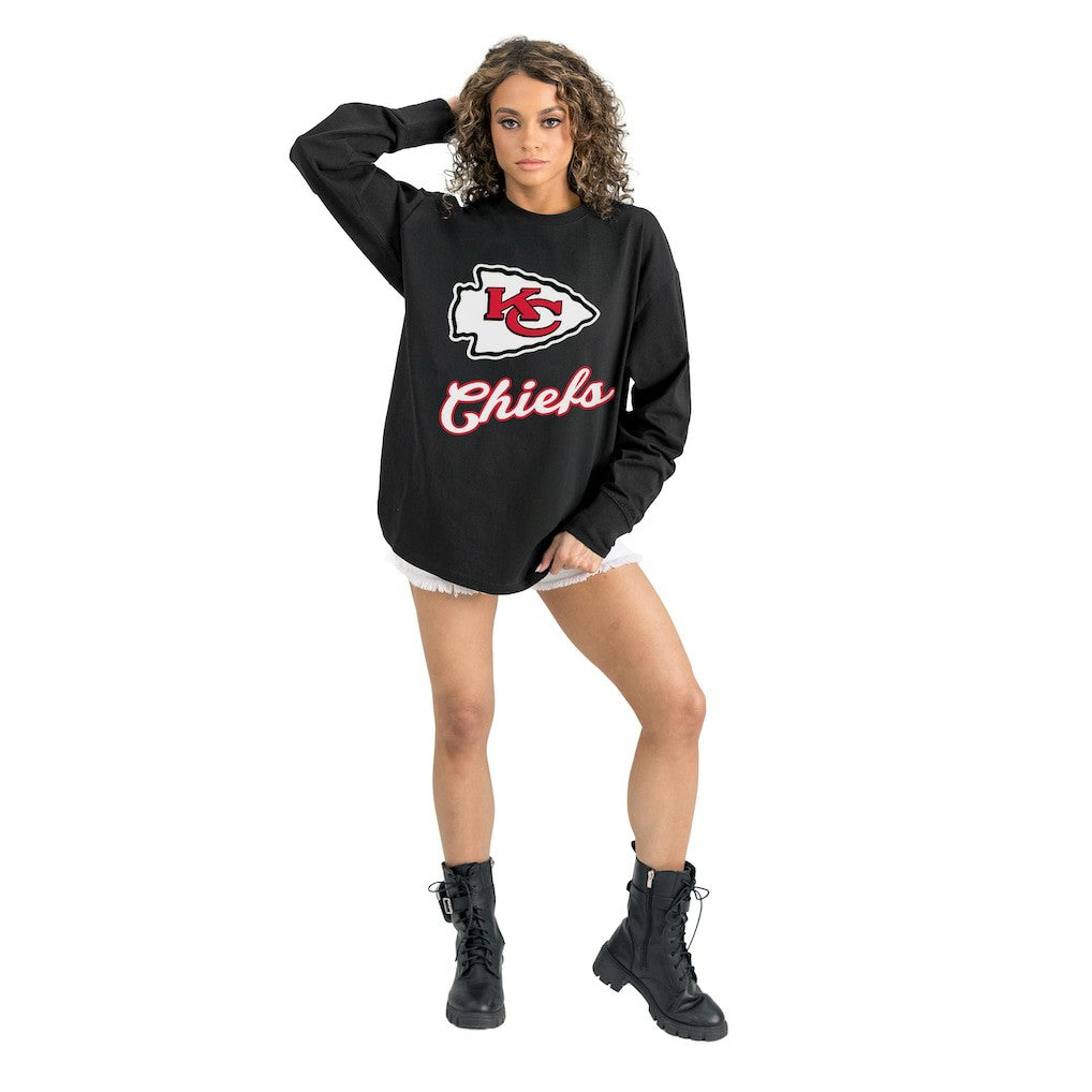 Kansas City Chiefs Gameday Couture Women's Oversized Long Sleeve T-Shirt - Black cheap