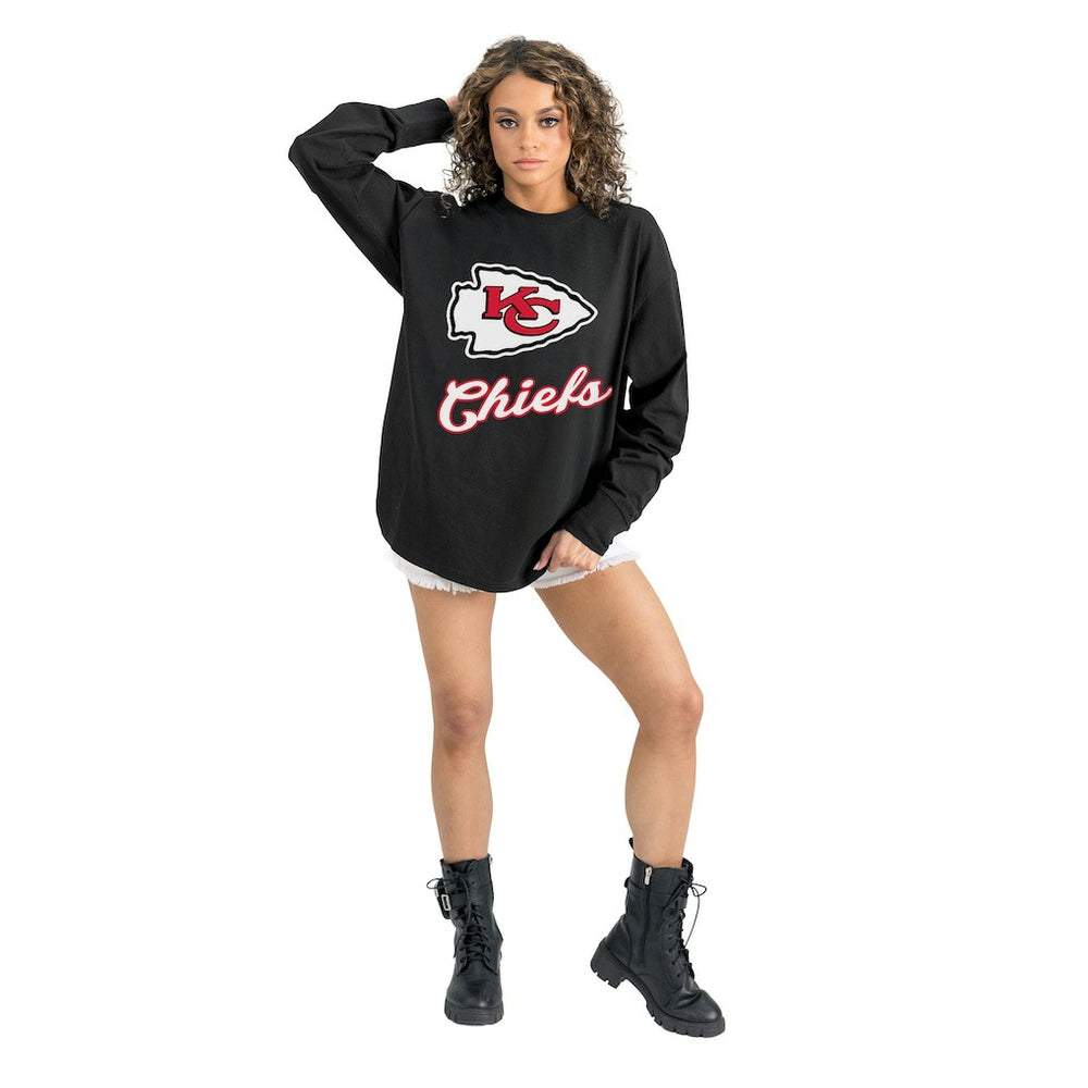 Kansas City Chiefs Gameday Couture Women's Oversized Long Sleeve T-Shirt - Black cheap