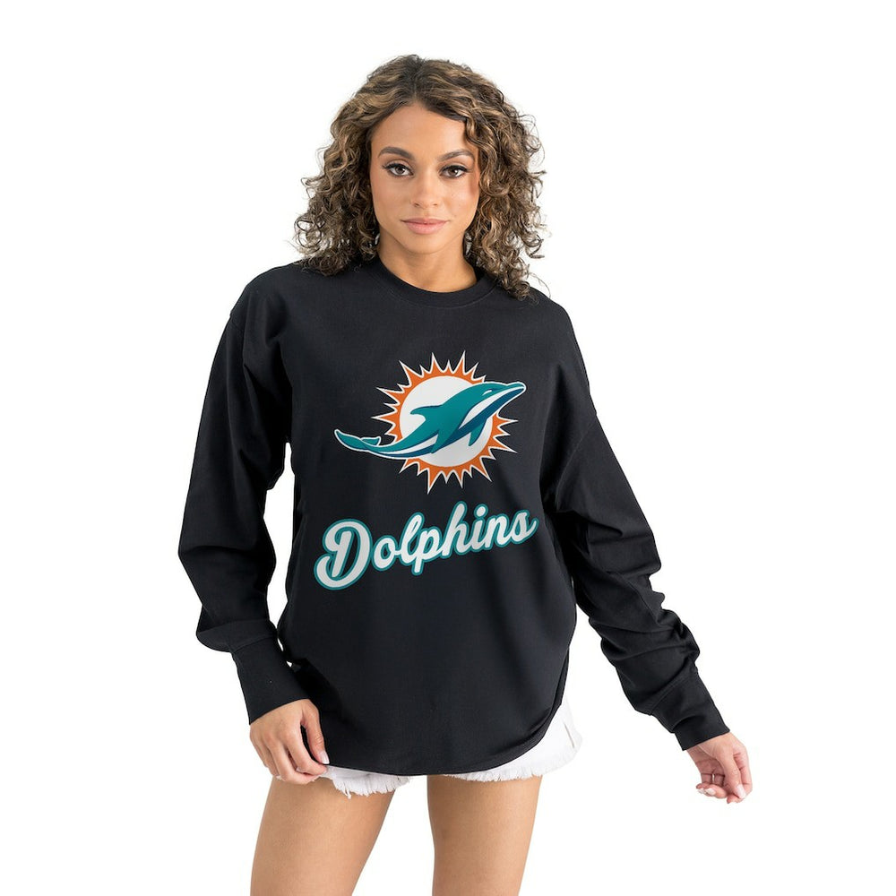 Miami Dolphins Gameday Couture Women's Oversized Long Sleeve T-Shirt - Black outlet