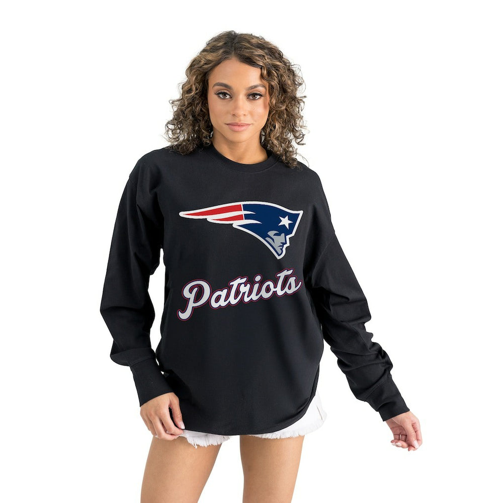 New England Patriots Gameday Couture Women's Oversized Long Sleeve T-Shirt - Black for sale
