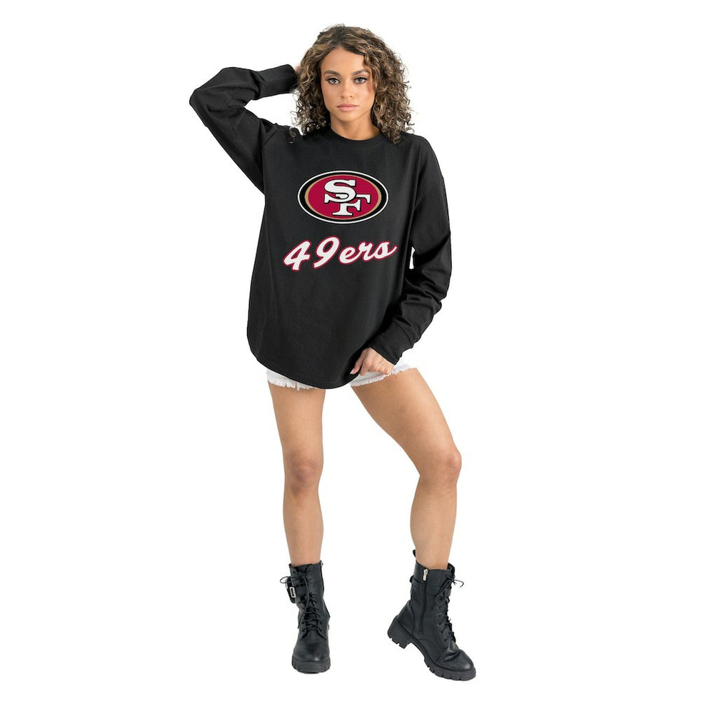 San Francisco 49ers Gameday Couture Women's Oversized Long Sleeve T-Shirt - Black outlet