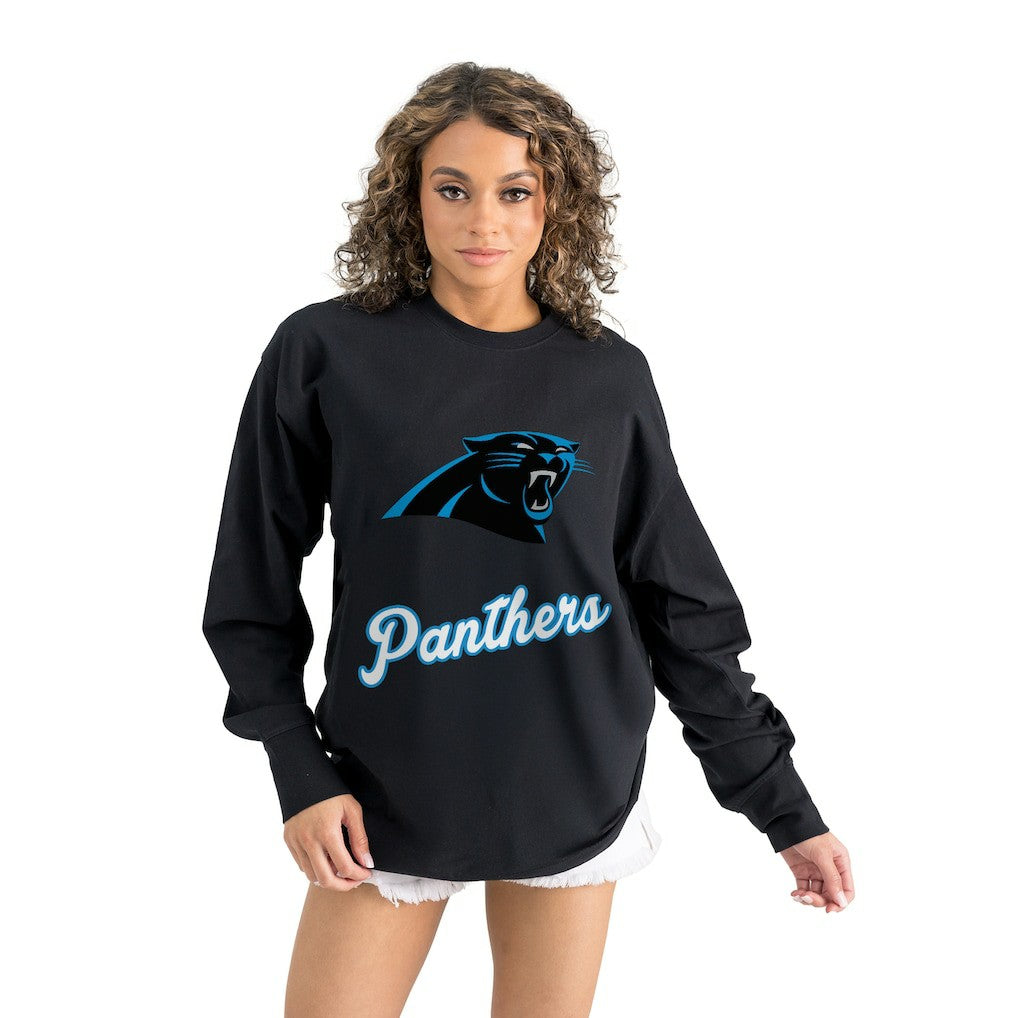 Carolina Panthers Gameday Couture Women's Oversized Long Sleeve T-Shirt - Black on sale