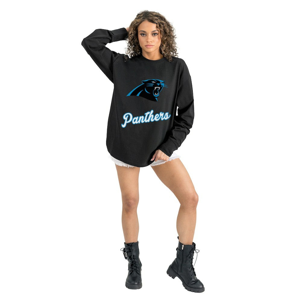 Carolina Panthers Gameday Couture Women's Oversized Long Sleeve T-Shirt - Black on sale