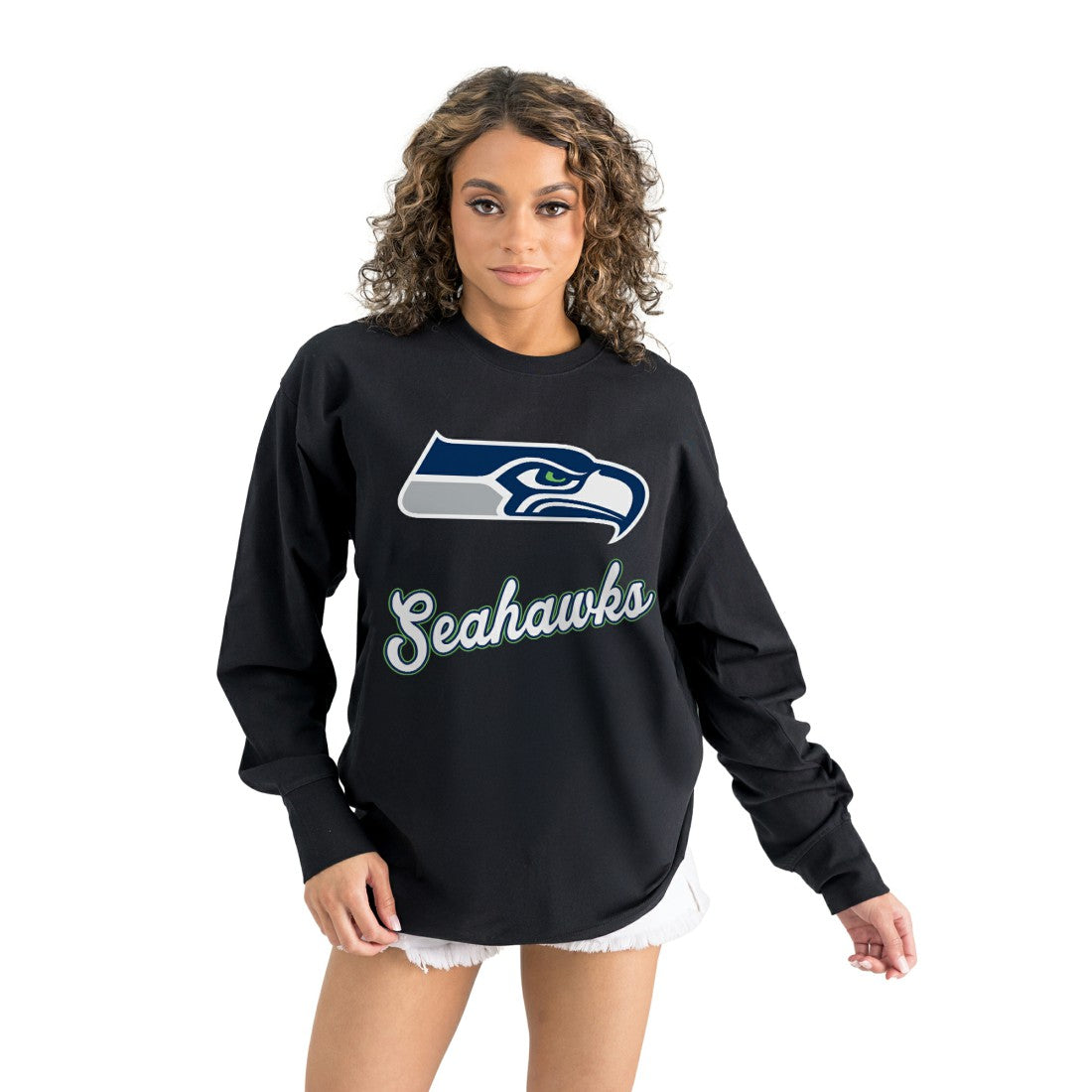 Seattle Seahawks Gameday Couture Women's Oversized Long Sleeve T-Shirt - Black on sale
