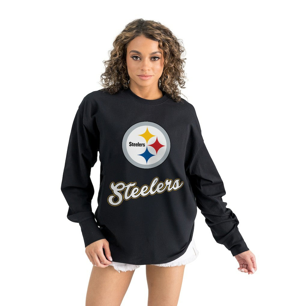 Pittsburgh Steelers Gameday Couture Women's Oversized Long Sleeve T-Shirt - Black outlet