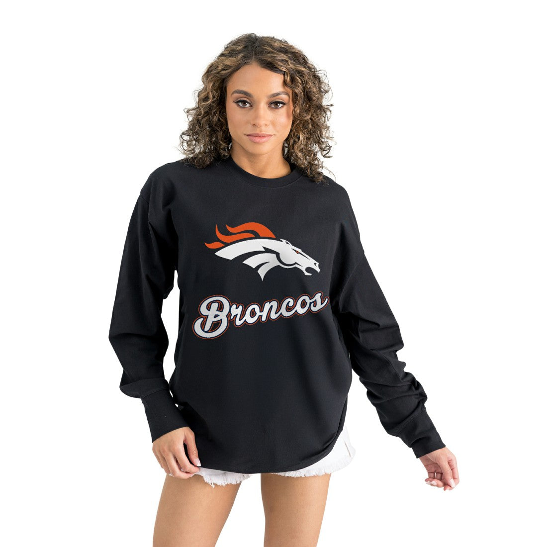 Denver Broncos Gameday Couture Women's Oversized Long Sleeve T-Shirt - Black on sale