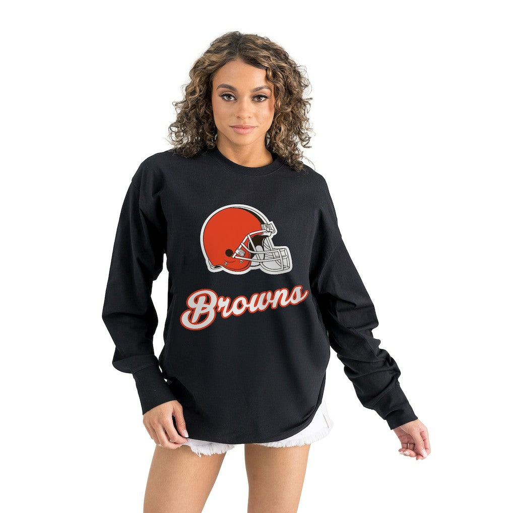 Cleveland Browns Gameday Couture Women's Oversized Long Sleeve T-Shirt - Black discount