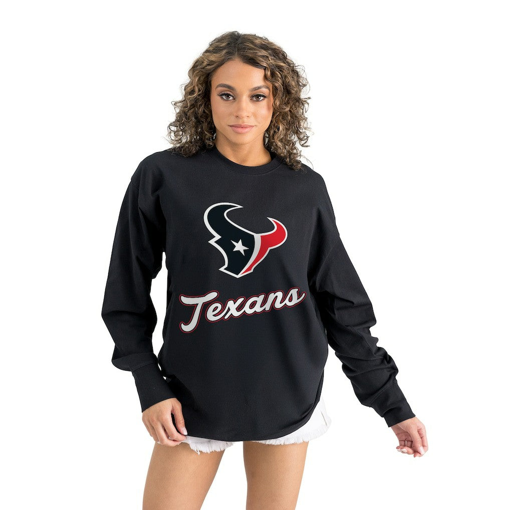 Houston Texans Gameday Couture Women's Oversized Long Sleeve T-Shirt - Black discount