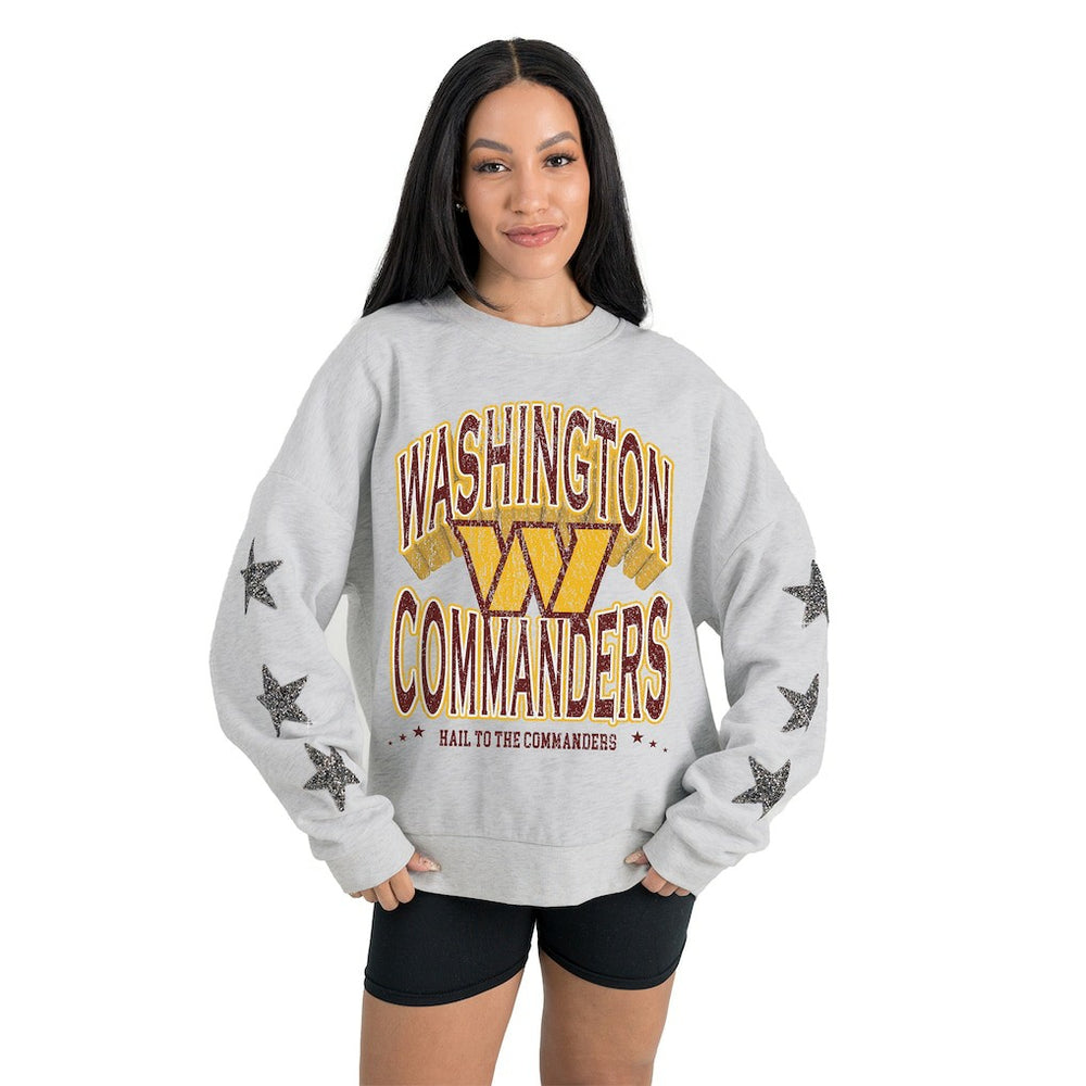 Washington Commanders Gameday Couture Women's Resilience Relaxed Rhinestone Pullover Sweatshirt - Ash cheap