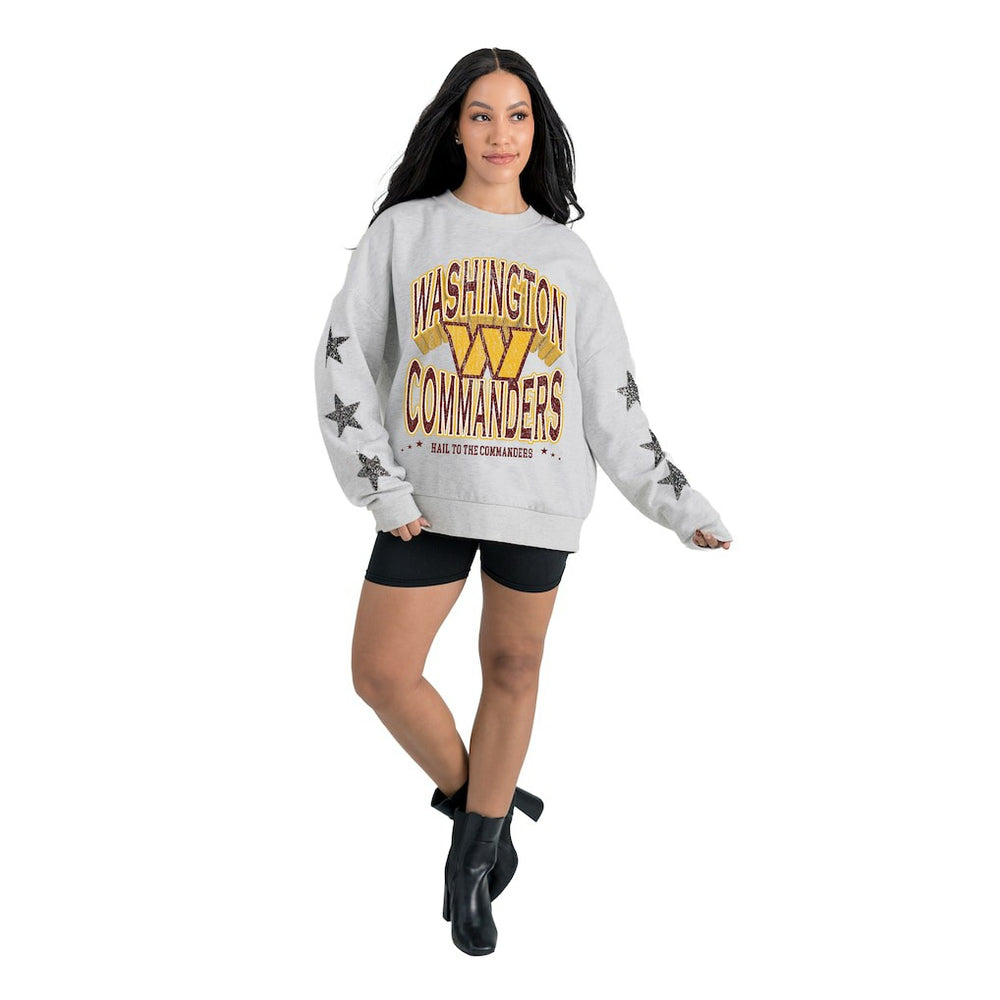 Washington Commanders Gameday Couture Women's Resilience Relaxed Rhinestone Pullover Sweatshirt - Ash cheap