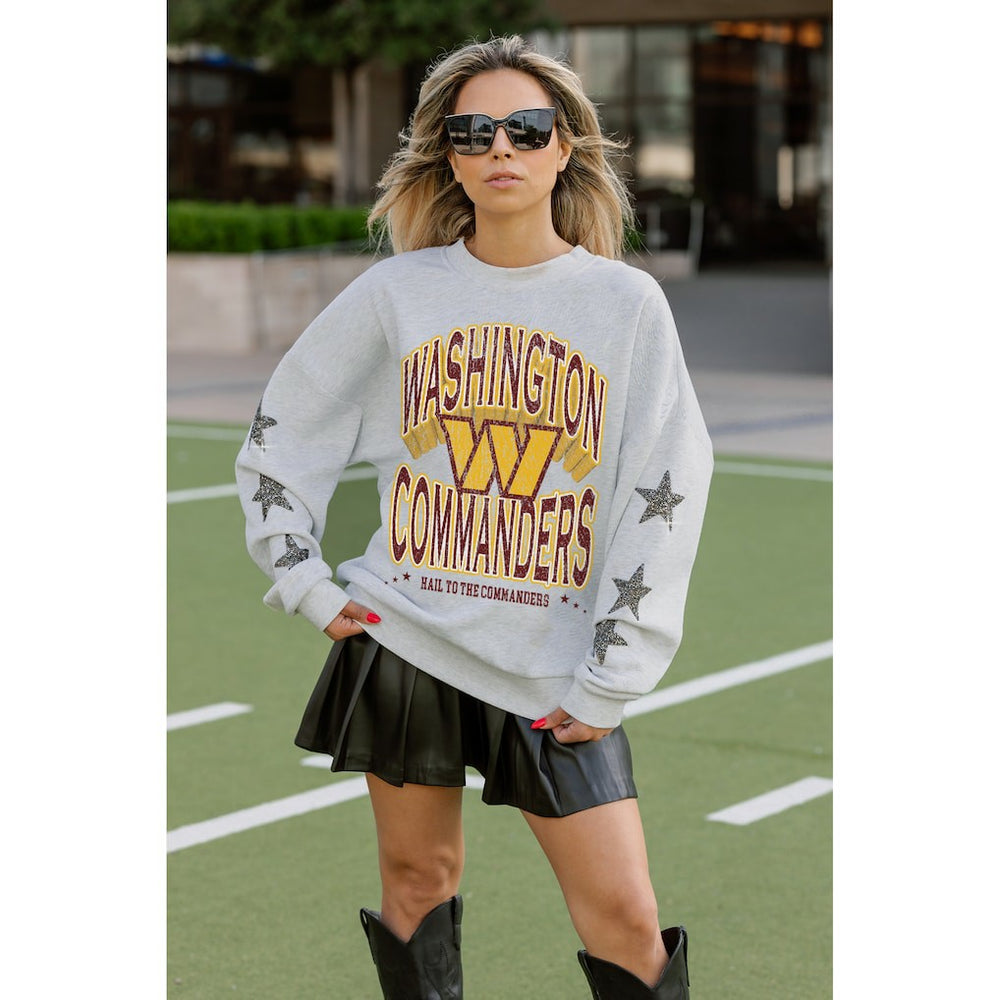 Washington Commanders Gameday Couture Women's Resilience Relaxed Rhinestone Pullover Sweatshirt - Ash cheap