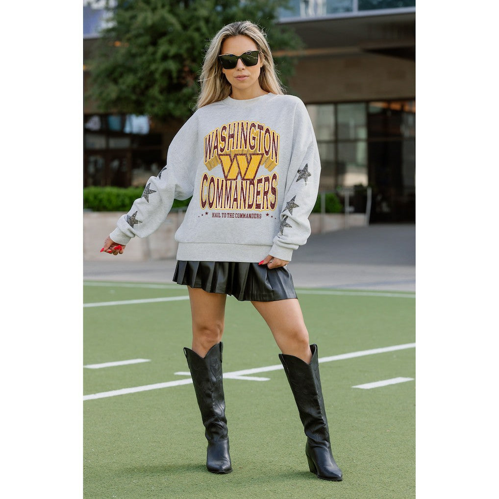 Washington Commanders Gameday Couture Women's Resilience Relaxed Rhinestone Pullover Sweatshirt - Ash cheap