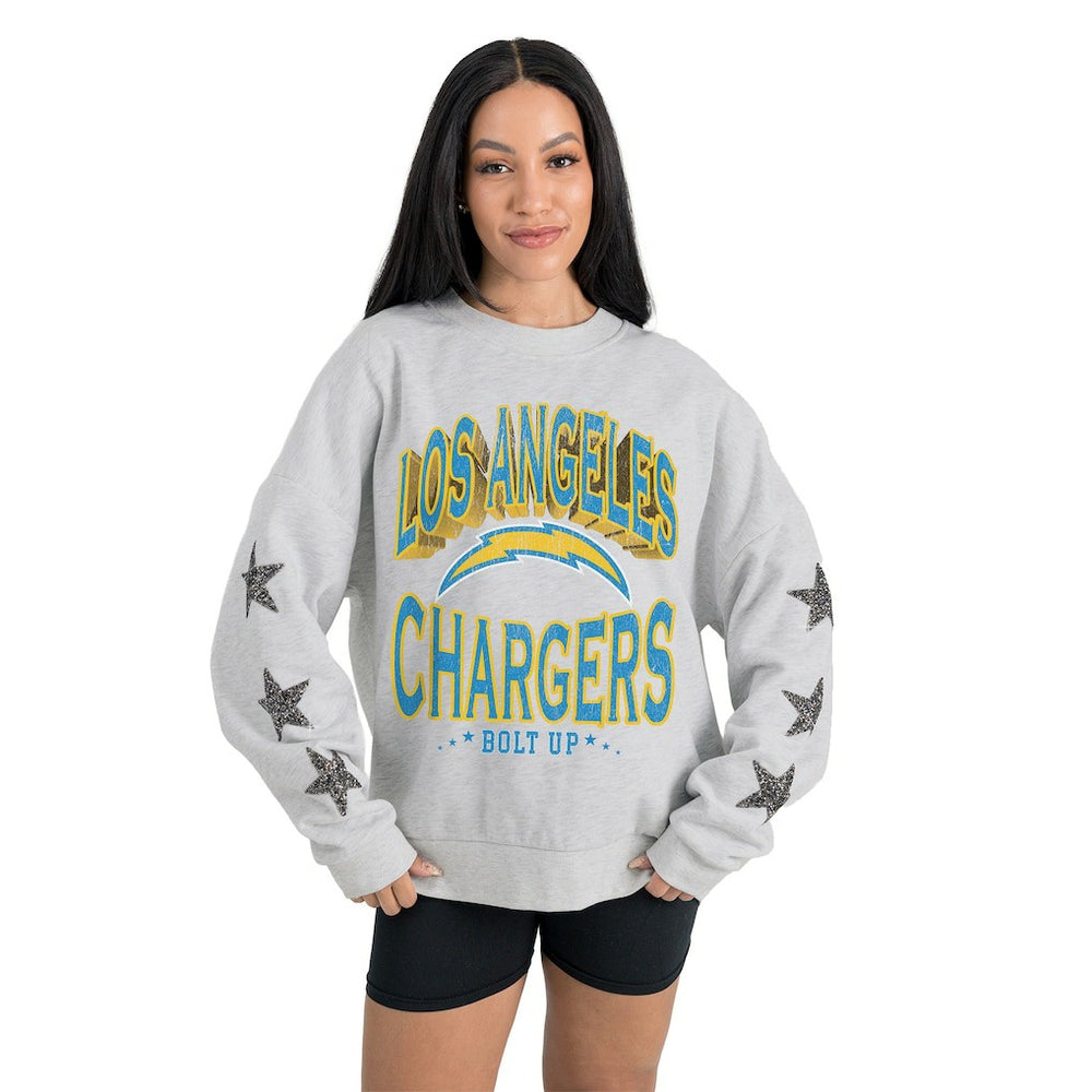 Los Angeles Chargers Gameday Couture Women's Resilience Relaxed Rhinestone Pullover Sweatshirt - Ash online