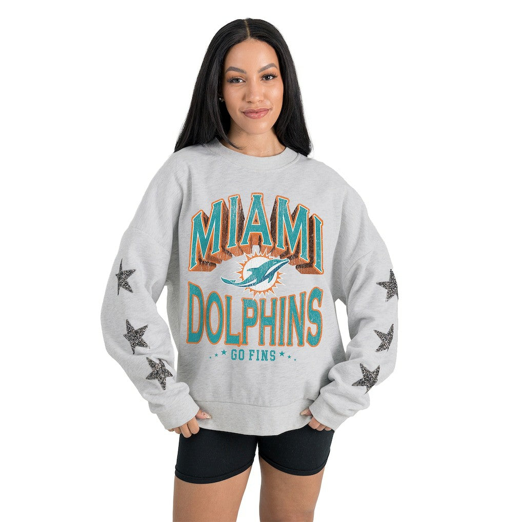 Miami Dolphins Gameday Couture Women's Resilience Relaxed Rhinestone Pullover Sweatshirt - Ash online