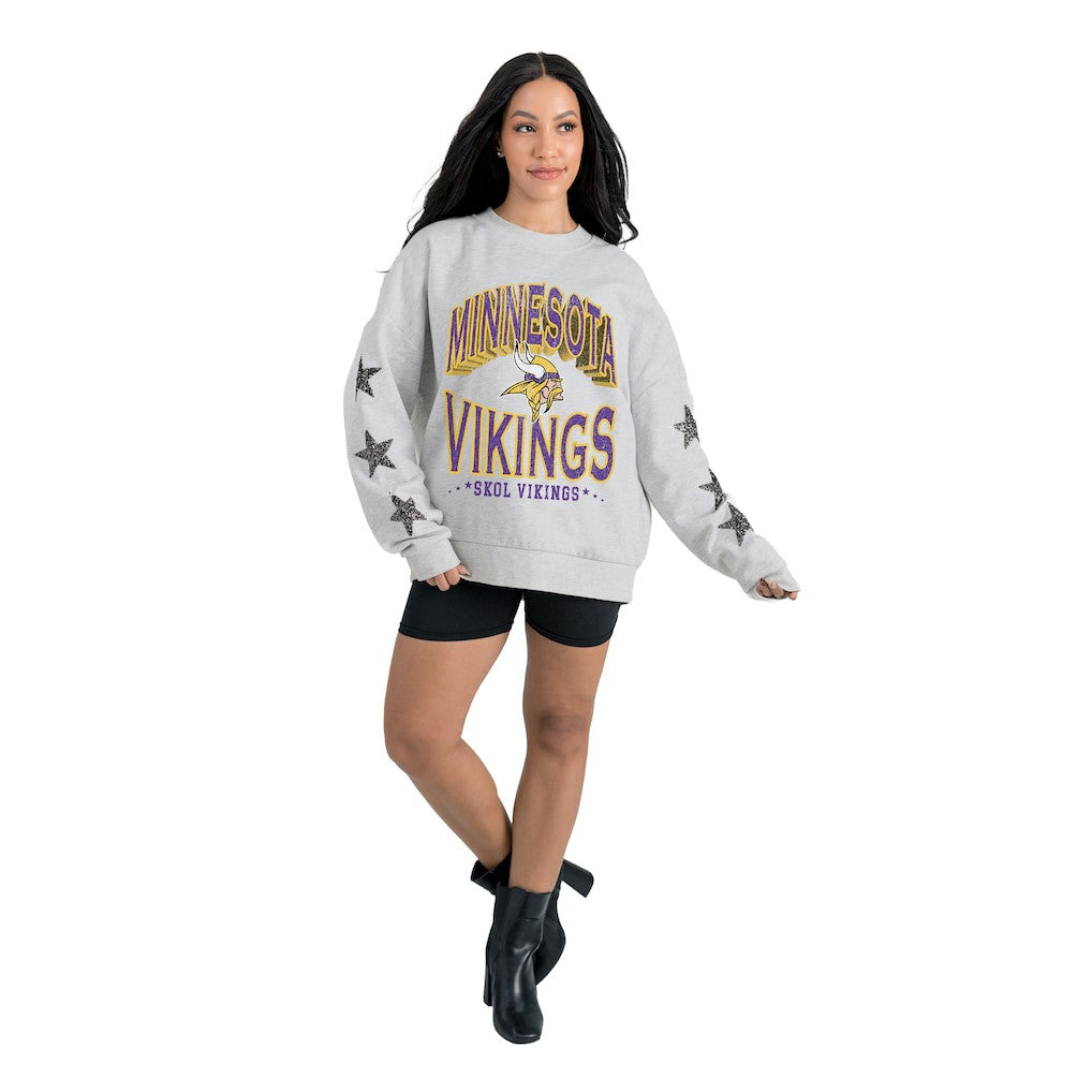 Minnesota Vikings Gameday Couture Women's Resilience Relaxed Rhinestone Pullover Sweatshirt - Ash online